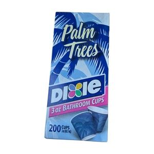Vintage Dixie Bathroom Paper Cups 3oz Palm Trees Blue Design Opened Box 50 Cups